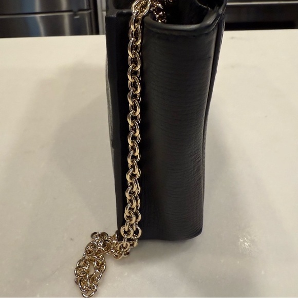Henri Bendel Tilda Crossbody / Clutch Bag Black Pebble Leather Gold Chain Strap - Picture 4 of 15